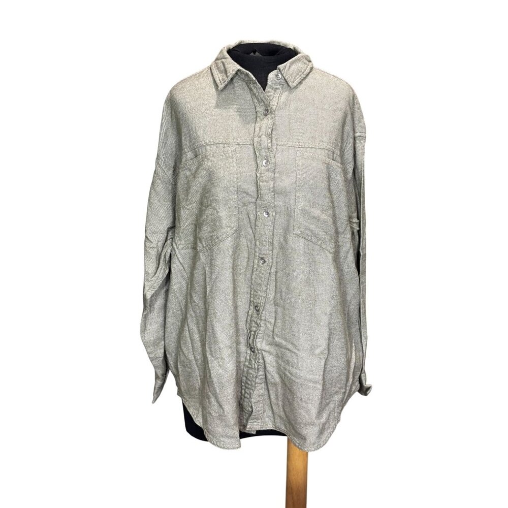 Aerie Anytime Fave Twill Shirt Medium M 100% Cotton Made In India Green